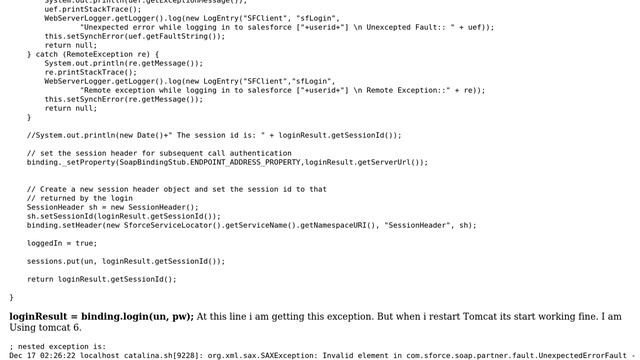 org.xml.sax.SAXException: Invalid element in com.sforce.soap.partner.fault.UnexpectedErrorFault... смотреть онлайн