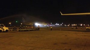 Qatar first Dreamliner water cannon arrival welcome at New Delhi Airport