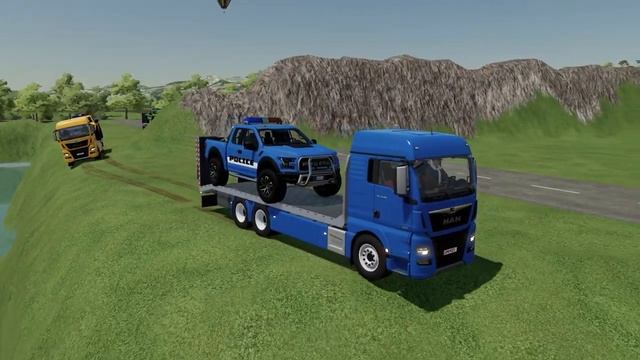 AUTO GARAGE OF COLORS! FORD CARS TRANSPORTING WITH MAN TRUCKS! POLICE EDITION CARS - FS22 смотреть онлайн
