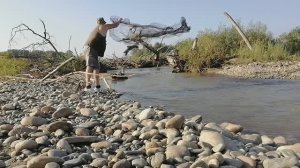 Рыбалка кастинговой сетью на горной реке Лаба.