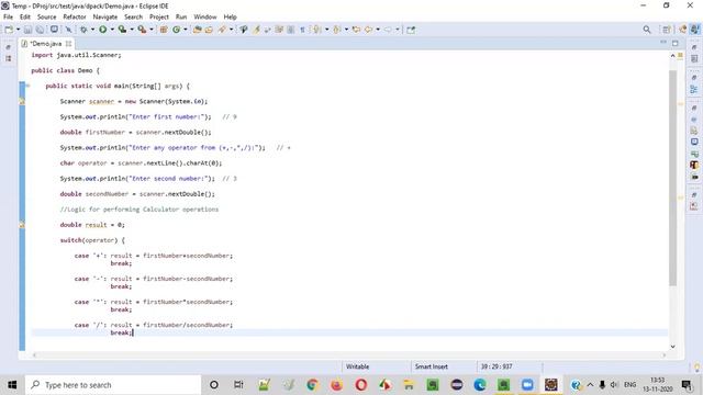 Java program to perform calculator operation смотреть онлайн