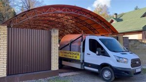 Навес из поликарбоната на 4 машины Спецкаркас | Навес из поликарбоната во дворе частного дома