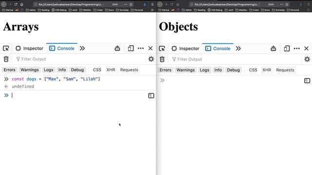 Full Stack Web Developer Course: 5_9 - Arrays vs Objects