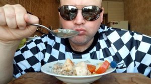 ОБЖОР рисо-гречка с куриной грудкой/мукбанг салат из овощей