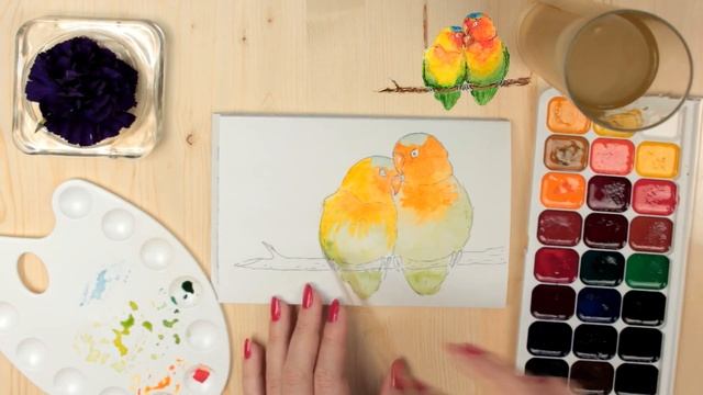 Как нарисовать попугайчиков акварелью смотреть онлайн