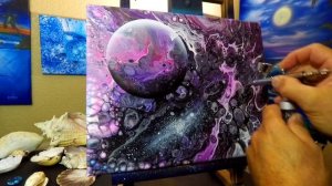 Beyond the Sun Acrylic Galaxy pour Painting with stars and planet step-by-step