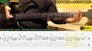 SLAP BASS - 5 Easy Riffs (Beginner & Intermediate) - BASS LESSON with TABS - Slap Bass Tutorial TAB