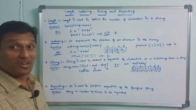 String Length, Indexing, Slicing & Repeating in Python | Python Strings | Python Tutorial | Telugu