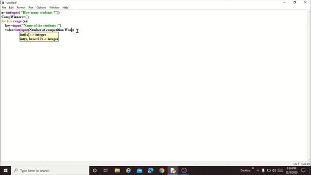 create a dictionary containing names of comp winners ?? as keys and no. of their wins as values