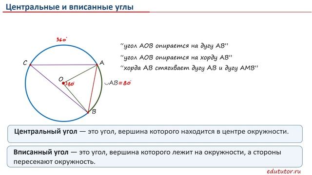 Центральные и вписанные углы смотреть онлайн