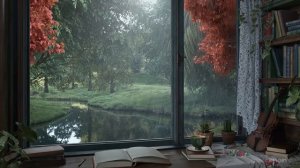 Village Ambience with River   Daytime Relaxing Gentle Light Rain Sounds for Relaxation and Studying