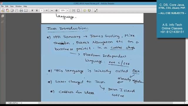 A S Info Tech Online Classes - Core Java Demo Session