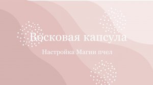 О настройке магии пчел «Восковая капсула» тотальное очищение