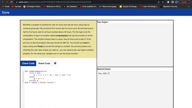 Python For Everybody Assignment 4.6 program solution | Computation of pay in a function computepay(