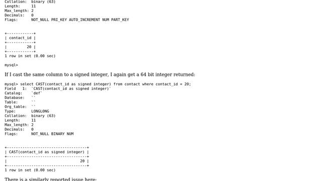 Databases: Why does CAST(1 AS SIGNED INTEGER) return a BIGINT on MySQL? смотреть онлайн