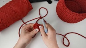 Корзинка крючком для начинающих. Корзинка из шнура крючком. Корзинка своими руками.Корзина с крышко
