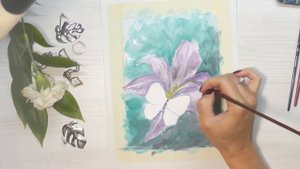 Как рисовать лилию с бабочкой акрилом или гуашью