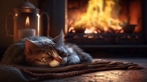 Наслаждайтесь мурчащим котом спящим у уютного камина расслабляющие звуки для спокойной ночи