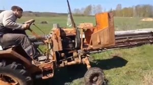 Самодельный трактор.  Двигатель УД -2. Отпал глушитель.