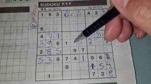 (#7348) Saturday.      Three Stars Sudoku puzzle. Bonus Extra edition. 10-28-2023 Extra part 1 of 4