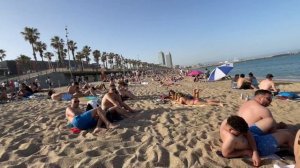 Barcelona Beach Walking Tour Playa de Barceloneta Beach Walk 4K