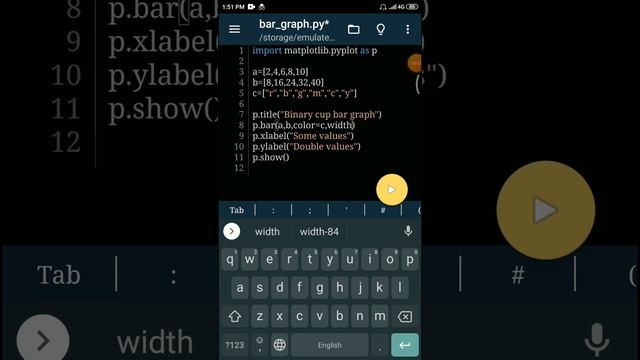 Bar graph in android with python using Pydroid3 app and matplotlib library| Vid no 2| @binarycup