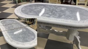 Стол «Лапка» раздвижной 160-200 Стулья «Мини Шейх» белый серебро 89603220000