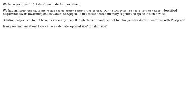 Databases: /dev/shm size recommendation for postgres database in docker смотреть онлайн