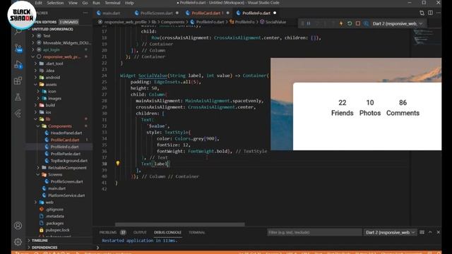 Responsive Profile Ui Design Web & Mobile speedcode #1. Flutter-BlackShadow
