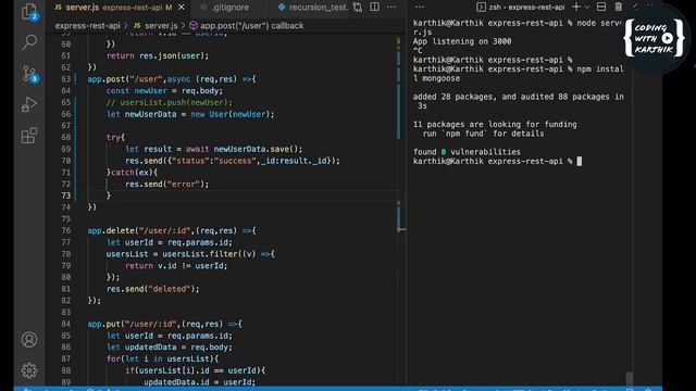 REST API with Mognodb ODM , Node.js ,Mongoose and  Express | Session 3 | #RestAPI #node  #livecodin
