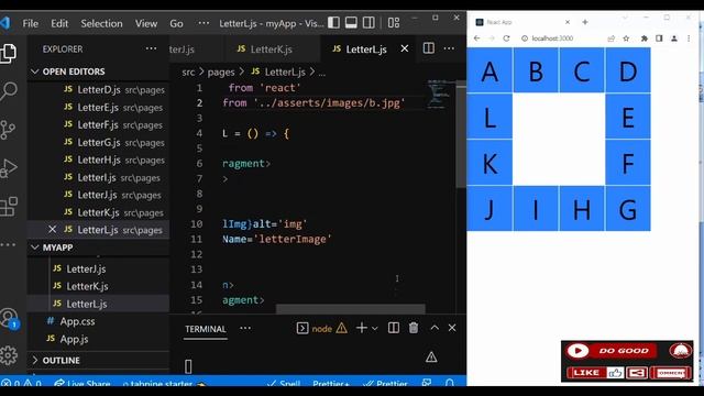 #8 LetterApp and with Mapping Techniques using Grid and NavLinks  with react-router-dom version 6