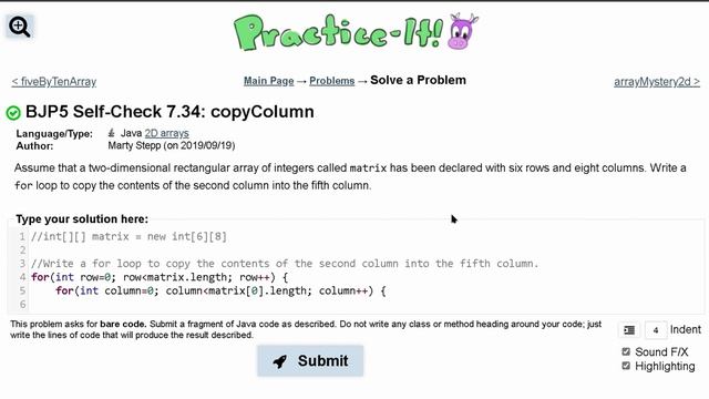 Java Practice It | Self-Check 7.34: copyColumn | arrays, 2D arrays, array basics смотреть онлайн