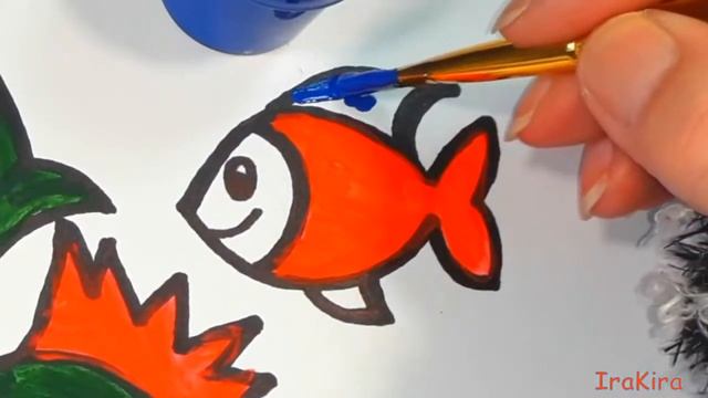 Рисуем с блёстками! Рыбки в аквариуме! Рисуем раскраску! Учим цвета на русском языке! смотреть онлайн