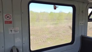 Вид из окна электропоезда (поезда) ЭД4М-0003. Атмосфера электрички БМО. 13.05.2021. Звук электрички