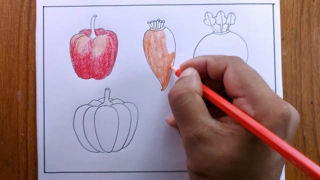 how to draw 5 vegetables step by step easy/vegetable drawing смотреть онлайн