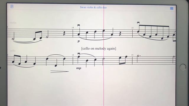 The Swan - C. Saint-Saëns  arr. N. Kaphaem: violin  cello treble  tenor clef duo  reference