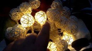 Новогодняя гирлянда с шариками из ротанга с Китая / Aliexpress