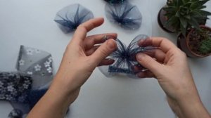 Бант из фатина на заколке/Очень нарядное украшение из фатина/tutorial/DIY