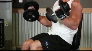Подъем гантелей на бицепс сидя