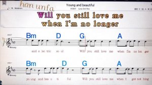 Young and beautiful /Lana del rey💋노래방, 통기타 , 코드 큰악보, 가라오케, 반주💖Karaoke, Sheet Music, Chord, MR