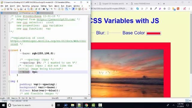 JavaScript30 CSS Variables and JavaScript