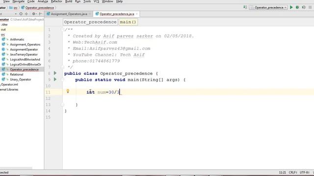 java bangla tutorials  part 35:Operator precedence Grammar | rule in bangla in intellij idea