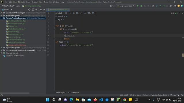 Python Practice Programs: Checking element is present or not in List