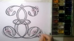 УЧИМСЯ РИСОВАТЬ вензель-монограмму УНИКАЛЬНЫЙ ШРИФТ акварель и маркер. MONOGRAM.
