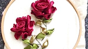 Вышивка лентами. Вышиваем КРАСНЫЕ РОЗЫ. Подробный мастер класс