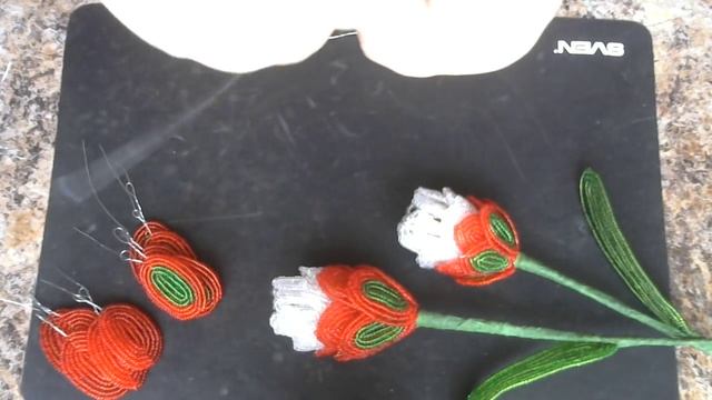 Тюльпан - "мороженое" из бисера. Мастер - класс. смотреть онлайн