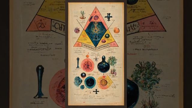 Occult Lithograph Containing A Connected Diagram Of Colorful Magical Symbols. (AI Generated Image)