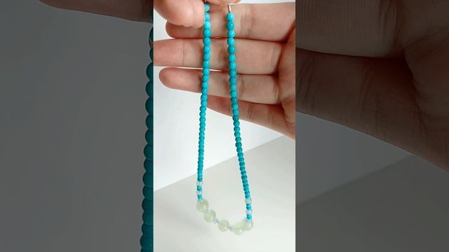 Natural turquoise with Milky Bule Aquamarine Green Prehnite gemstone necklace full strand 16inch05