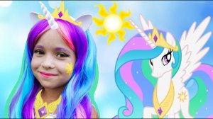 София как Принцесса , Kids Makeup Sofia DRESS UP Princess Celestia My Little Pony and Plays Dolls