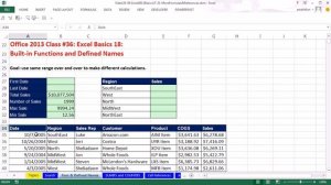 Office 2013 Class #36  Excel Basics 18  Excel Defined Names & Built in Functions